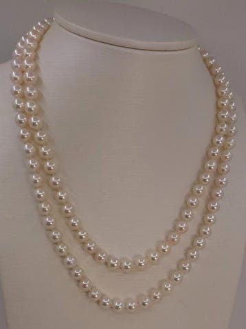 Collier Perles Akoya doubles de 6×7 mm, Argent, Nieuw