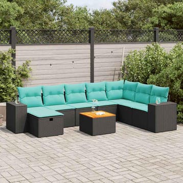 vidaXL 9-delige Loungeset met kussens poly rattan zwart, Verzenden, Nieuw, Loungeset