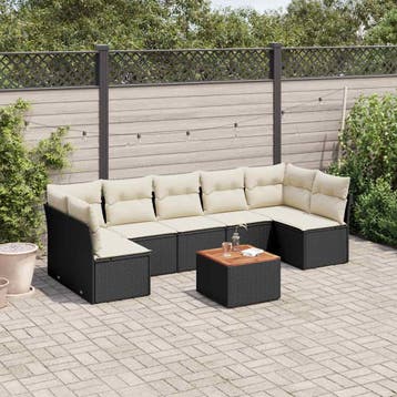vidaXL 8-delige Loungeset met kussens poly rattan zwart, Verzenden, Loungeset