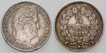 1/4 Franc 1837 A Frankreich Louis Philipp 1830-1848, Postzegels en Munten, Verzenden, België
