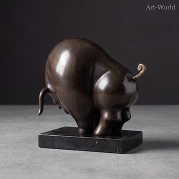 Statue, Stier in “Botero Stijl” - 16.5 cm - Bronze, Marbre, Antiquités & Art