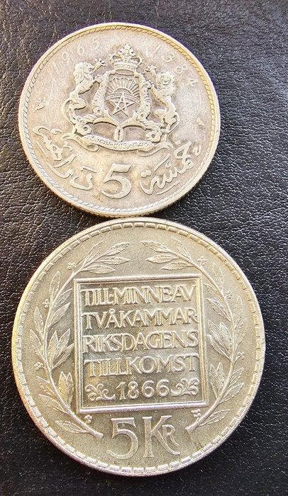 Zweden, Marokko. Gustaf VI Adolf. 5 Dirhams (Zonder, Postzegels en Munten, Munten | Europa | Niet-Euromunten