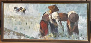 Karin (Kewe) Eitrem (1916-2014) - Farmers on a rice paddy