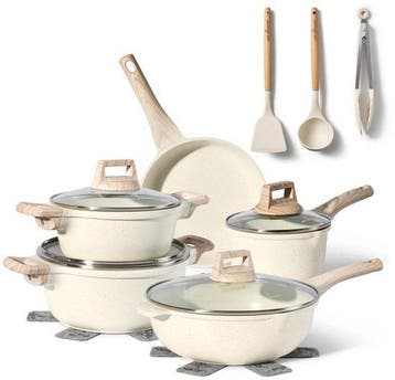 2dekans | 14-delige pannenset antiaanbaklaag in beige, Maison & Meubles, Ophalen of Verzenden