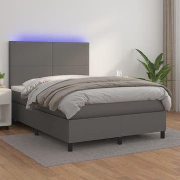 vidaXL Boxspring met matras en LED kunstleer grijs 140x200, Verzenden, Nieuw