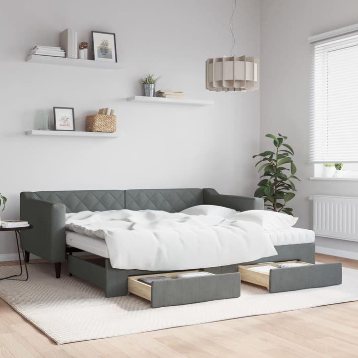 vidaXL Slaapbank onderschuifbed en lades 90x190 cm stof, Maison & Meubles, Chambre à coucher | Lits, Envoi