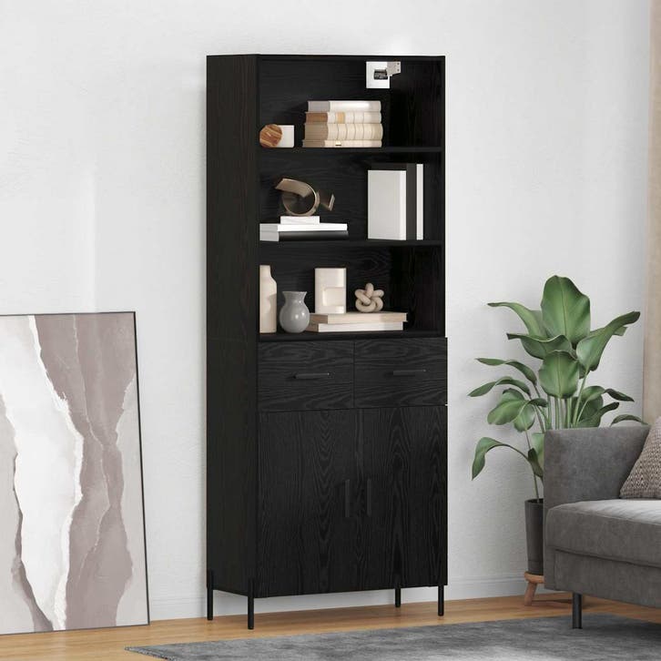 vidaXL Highboard met lade Zwart eiken 69,5 x 34 x 180 cm, Huis en Inrichting, Kasten | Dressoirs, Nieuw, Verzenden