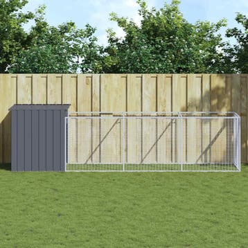 vidaXL Hondenhok met ren 110x405x110 cm gegalvaniseerd staal, Verzenden