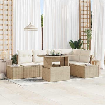vidaXL Tuinbank Set met opslag 6 pcs Beige Poly rattan, Verzenden