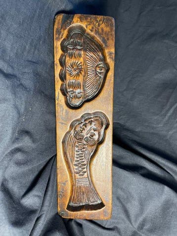 Très Rare Moule à Gâteau de Lune, Motif Carpe Koï (Kashigata
