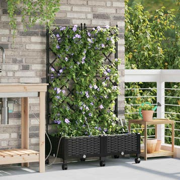 vidaXL Tuin Plantenbak met Irrigatie en Wielen 2 st Zwart PP, Verzenden, Nieuw