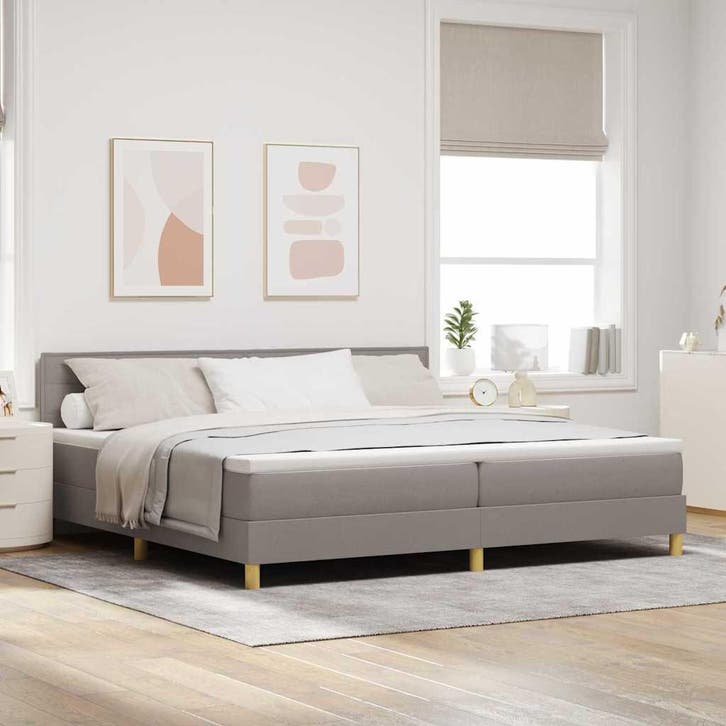 vidaXL LED Box Spring Bed met hoofdeinde Taupe 200 x 200 cm, Huis en Inrichting, Slaapkamer | Bedden, Nieuw, Verzenden