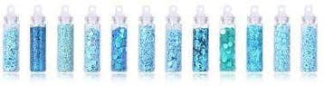 Glitters en steentjes epoxy set 12 buisjes blauw figuurtjes, Nieuw