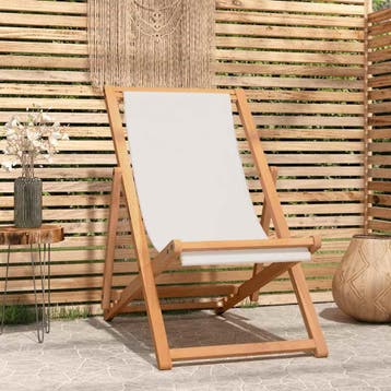 vidaXL Ligstoel 56x105x96 cm teakhout crème, Verzenden