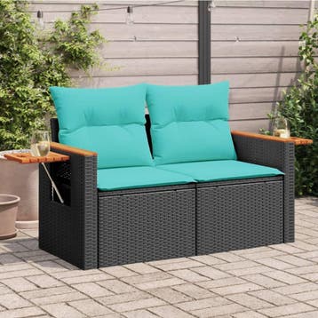 vidaXL Tuinbank met kussens 2-zits poly rattan zwart, Tuin en Terras, Verzenden, Nieuw