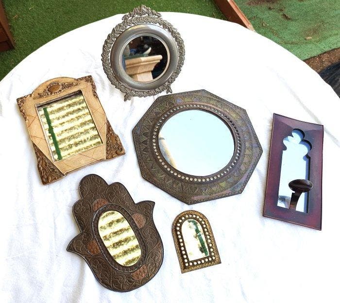 Wandspiegel (7) - Verguld messing, Antiquités & Art, Curiosités & Brocante