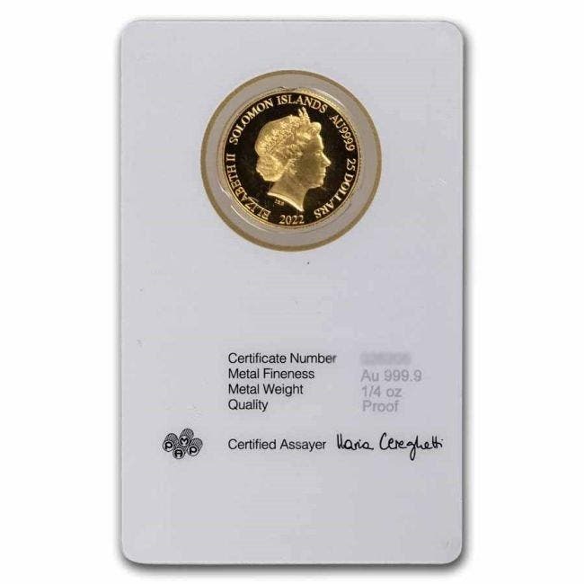 Salomonseilanden. 25 Dollars 2022 1/4 oz $25 Solomon Islands, Postzegels en Munten, Edelmetalen en Baren