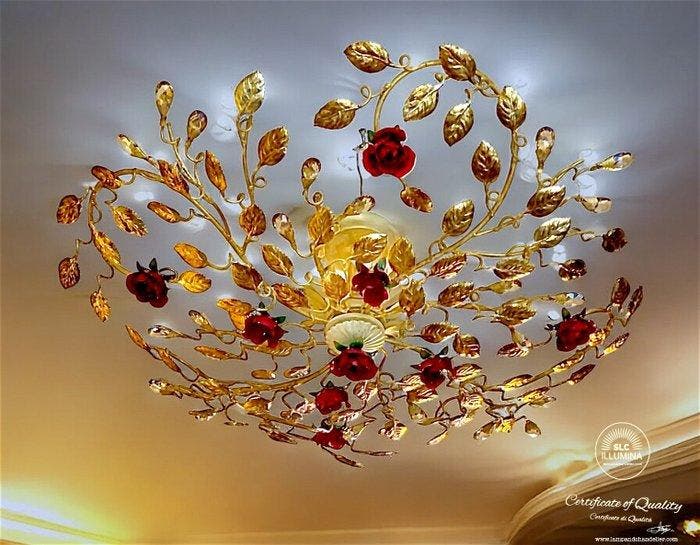 SLC Illumina - MG - Plafonnier - Rose laminée en or feuille, Antiquités & Art, Art | Objets design