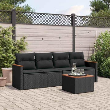 vidaXL 5-delige Loungeset met kussens poly rattan zwart, Tuin en Terras, Tuinsets en Loungesets, Verzenden, Nieuw, Loungeset