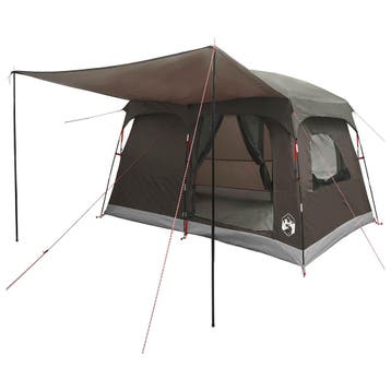 vidaXL Familietent met dak Bruin Grijs 380 x 260 x 190 cm, Caravanes & Camping, Tentes, Verzenden