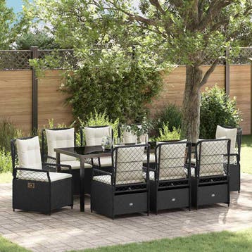 vidaXL Tuin Eettafel Set 9 st Zwart poly rattan, Verzenden, Nieuw