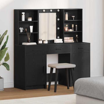 vidaXL Dressing tafel set met LED 3 st Zwart Eiken Bewerkt, Verzenden