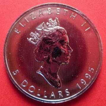 Canada. Elizabeth II. 5 Dollars 1995, Maple Leaf, 1 Oz (Sans