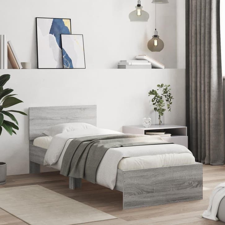 vidaXL Bedframe met hoofdeinde bewerkt hout grijs sonoma, Maison & Meubles, Chambre à coucher | Lits, Envoi