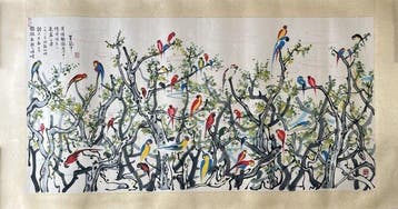 INK AND COLOR ON PAPER PAINTINGParrot Paradise -