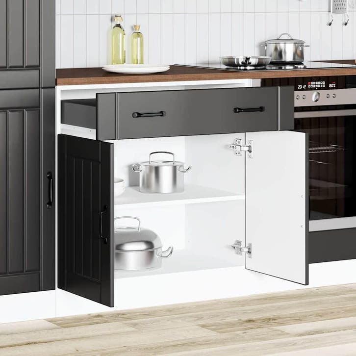 vidaXL Onderkast Lucca bewerkt hout zwart, Maison & Meubles, Armoires | Autre, Envoi