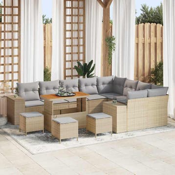 vidaXL Tuinbank Set met kussen 13 pcs Beige poly rattan, Verzenden, Nieuw