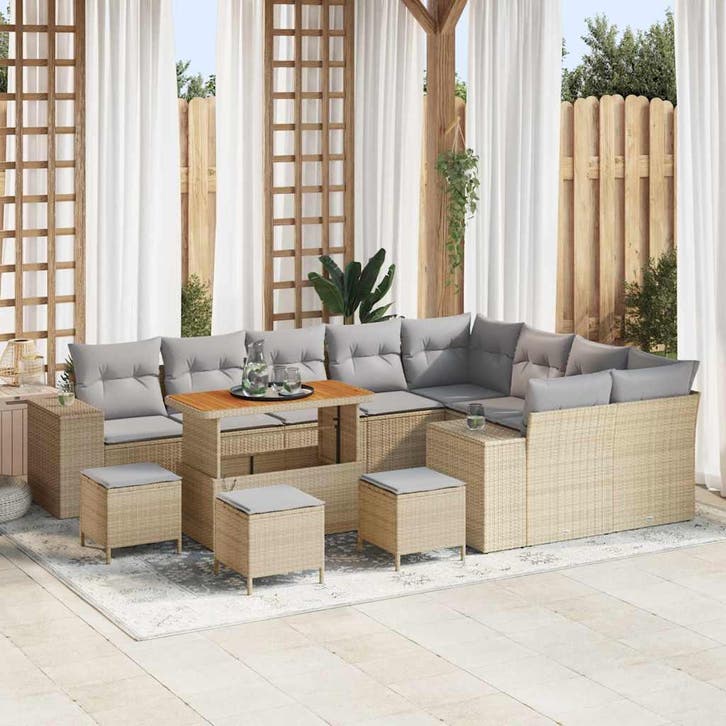 vidaXL Tuinbank Set met kussen 13 pcs Beige poly rattan, Tuin en Terras, Tuinsets en Loungesets, Nieuw, Verzenden
