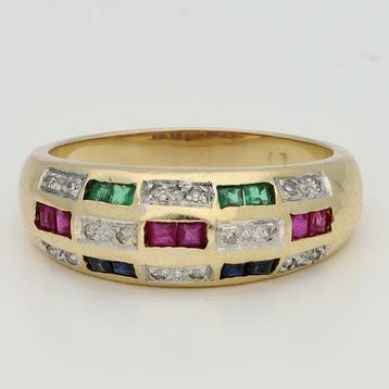Bague - 14 carats Or jaune Rubis - Diamant - Saffier Smaragd, Handtassen en Accessoires, Ringen, Nieuw
