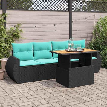 vidaXL 5-delige Loungeset met kussens poly rattan zwart, Verzenden, Loungeset