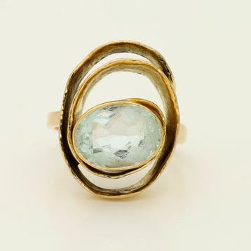 Ring - 14 karaat Geel goud - 3.34ct. tw. Aquamarijn, Handtassen en Accessoires, Nieuw