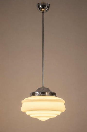 Plafondlamp - Stapsgewijs ontwerp - Geel opaalglas, chroom -