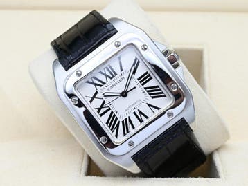 Cartier Santos Ref. W20073X8 Year 2015 (Box & Papers), Handtassen en Accessoires, Overige merken, Leer, Polshorloge, Ophalen of Verzenden