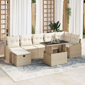 vidaXL Tuinbank Set 8 pcs Beige poly rattan, Verzenden