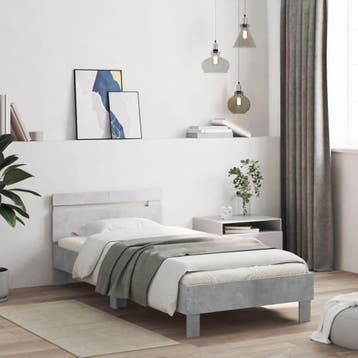 vidaXL Bedframe met hoofdeinde bewerkt hout betongrijs, Verzenden, Nieuw