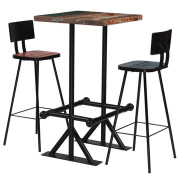 vidaXL 3-delige Barset massief gerecycled hout meerkleurig, Huis en Inrichting, Complete eetkamers, Verzenden, Nieuw