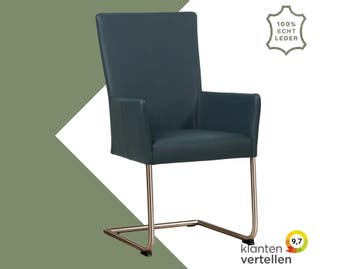 Leren eetkamerstoel Dry met armleuning - Toledo Marine, Huis en Inrichting, Stoelen, Blauw, Nieuw, Leer, Ophalen of Verzenden