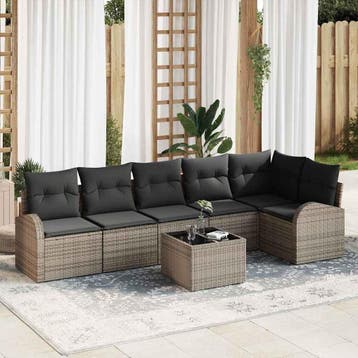vidaXL Tuinbank Set met kussen 7 pcs Grijs Poly rattan, Verzenden, Nieuw