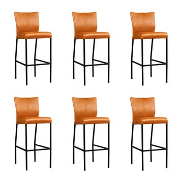 Set van 6 Leren barkruk Revolt hoog - Vintage Cognac, Ophalen of Verzenden