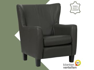 Leren fauteuil Hug - Hermes Antracite (donkergrijs) - Poten, Nieuw, Ophalen of Verzenden, 75 tot 100 cm, Eigentijds, Klassiek, Retro, Romantisch