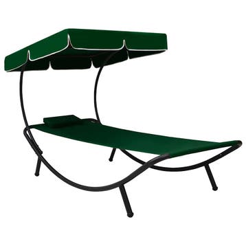 vidaXL Loungebed met luifel en kussen groen, Verzenden