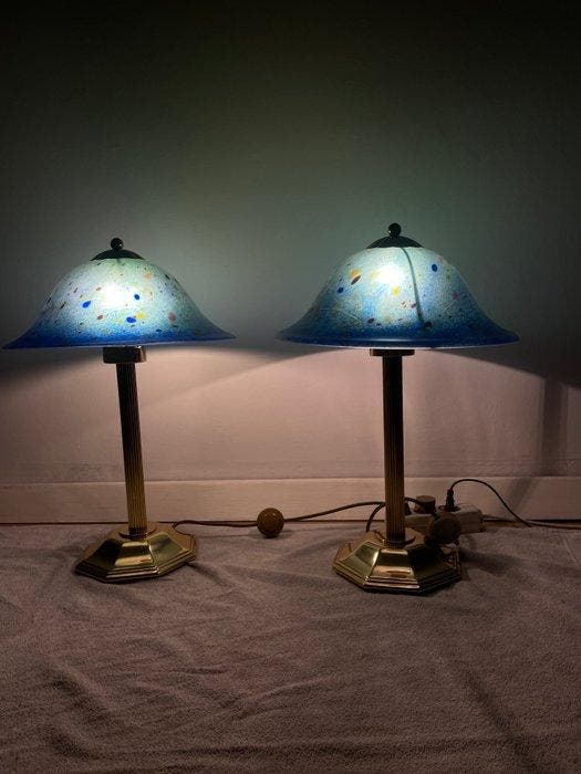 FM Leuchten - Lampe de table - Verre, Laiton - Deux lampes, Antiquités & Art, Curiosités & Brocante