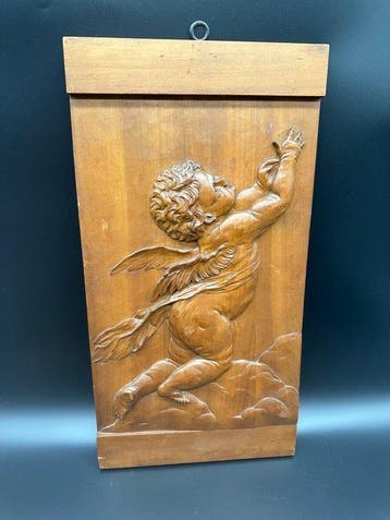 sculptuur, Pannello angelo in volo - 60 cm - Hout - 1920