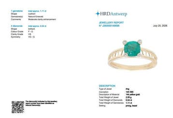 Ring - 14 karaat Geel goud - 1.15ct. tw. Smaragd - Diamant