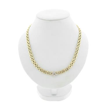 Gouden Bismarck schakelcollier met diamanten; 0,15 ct., Gebruikt, Ophalen of Verzenden, Met edelsteen, Goud