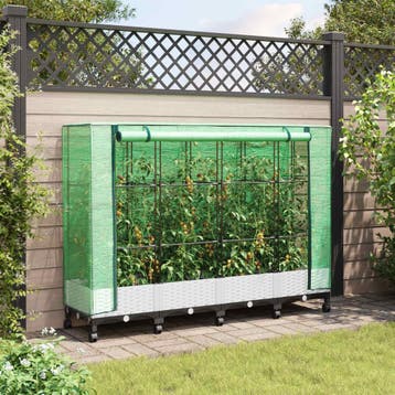 vidaXL Tuinschutting met Kasbedekking en Wielen 4 st Wit PP, Verzenden, Nieuw